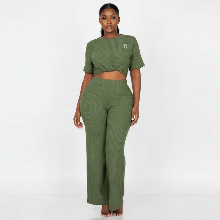 Ladies' Two-Piece Ribbed Top and Pants Set