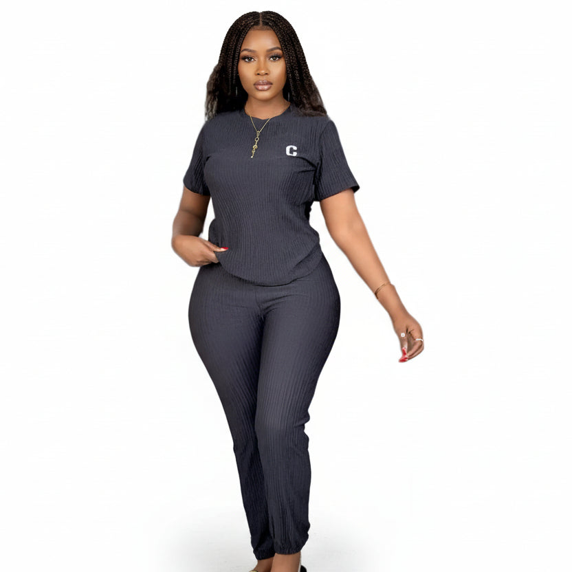 Ladies' Two-Piece Ribbed Top and Pants Set