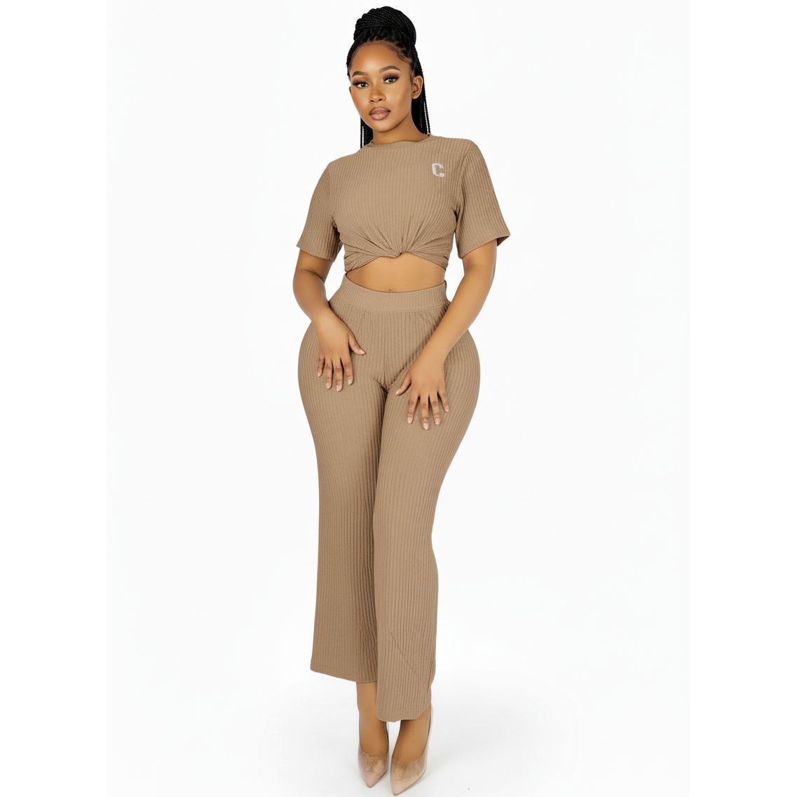 Ladies' Two-Piece Ribbed Top and Pants Set