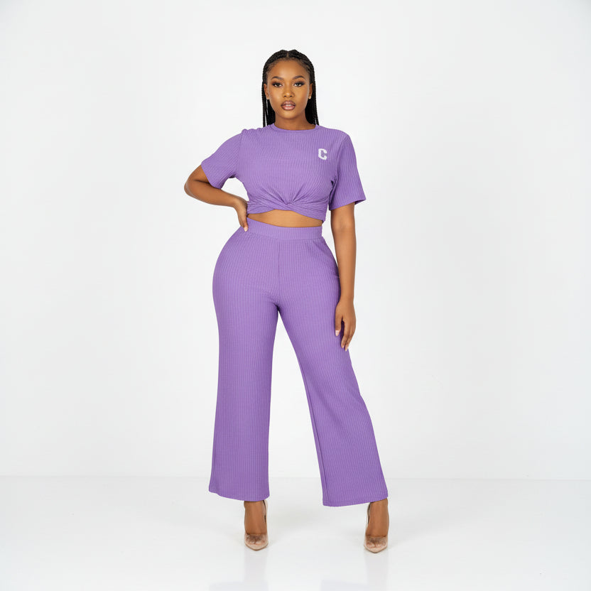 Ladies' Two-Piece Ribbed Top and Pants Set
