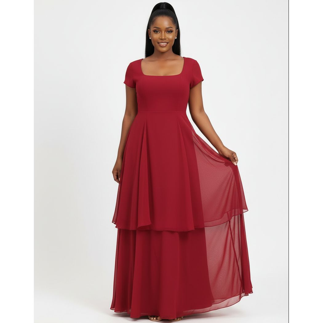 Plus Size Layered Chiffon Maxi Gown