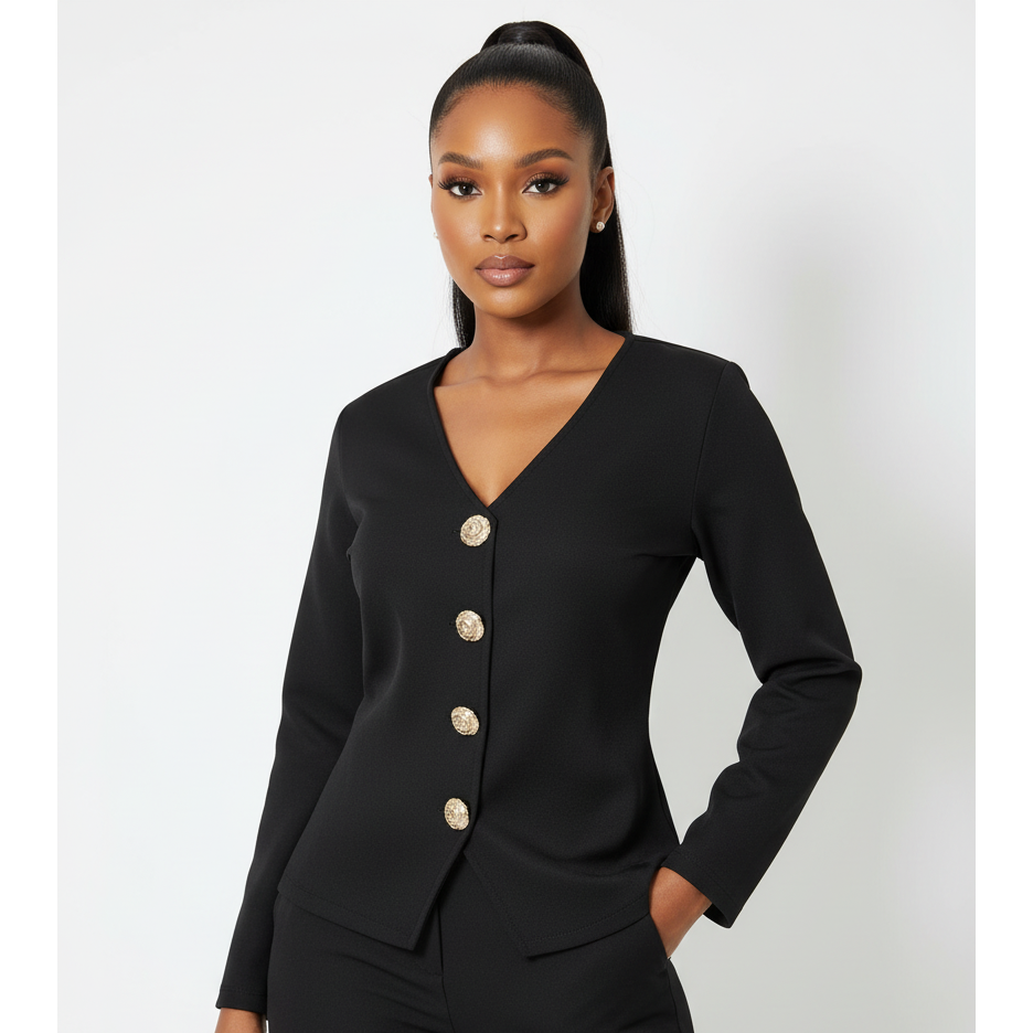 Deep V-neckline Long-Sleeved Peplum Tops