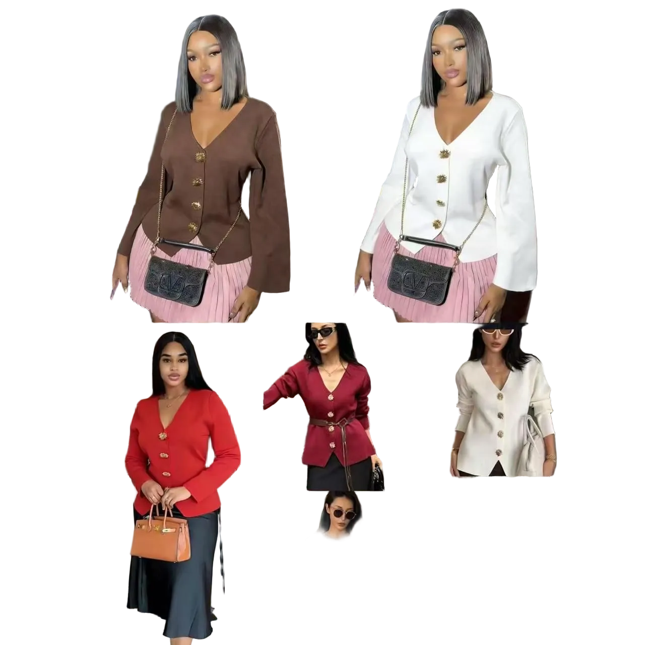 Deep V-neckline Long-Sleeved Peplum Tops