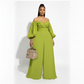 Off-shoulder Wrap Top and Wide-leg Pant Set