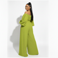 Off-shoulder Wrap Top and Wide-leg Pant Set