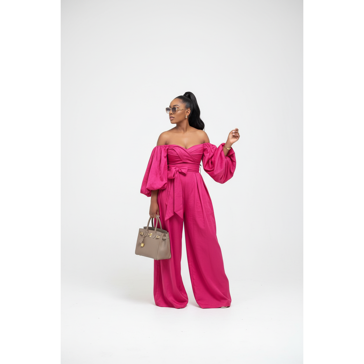 Off-shoulder Wrap Top and Wide-leg Pant Set