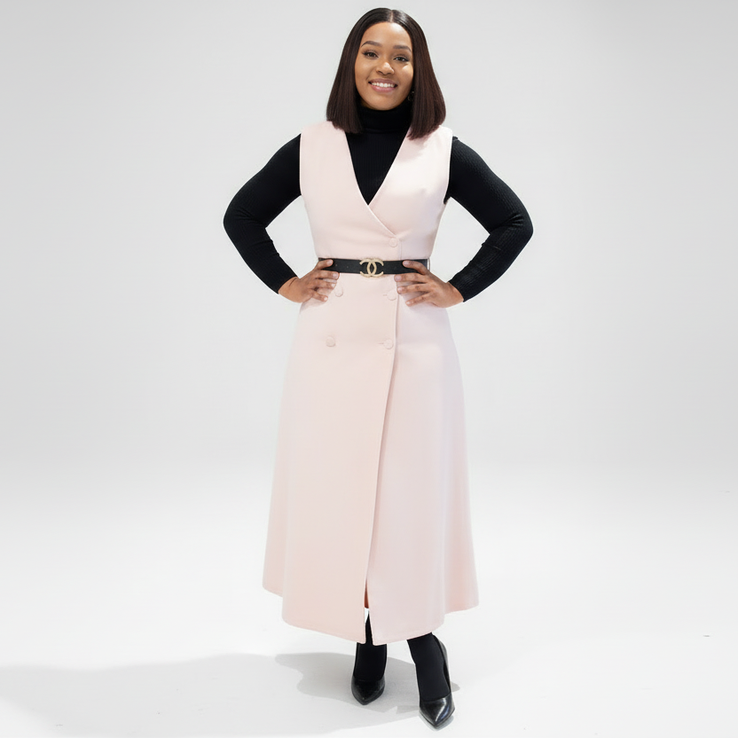 Plus Size Sleeveless V-Neck Belted Midi Dress. 