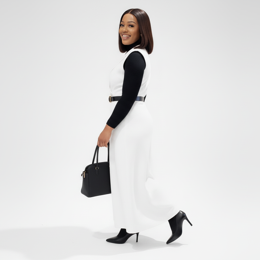 Plus Size Sleeveless V-Neck Belted Midi Dress. 