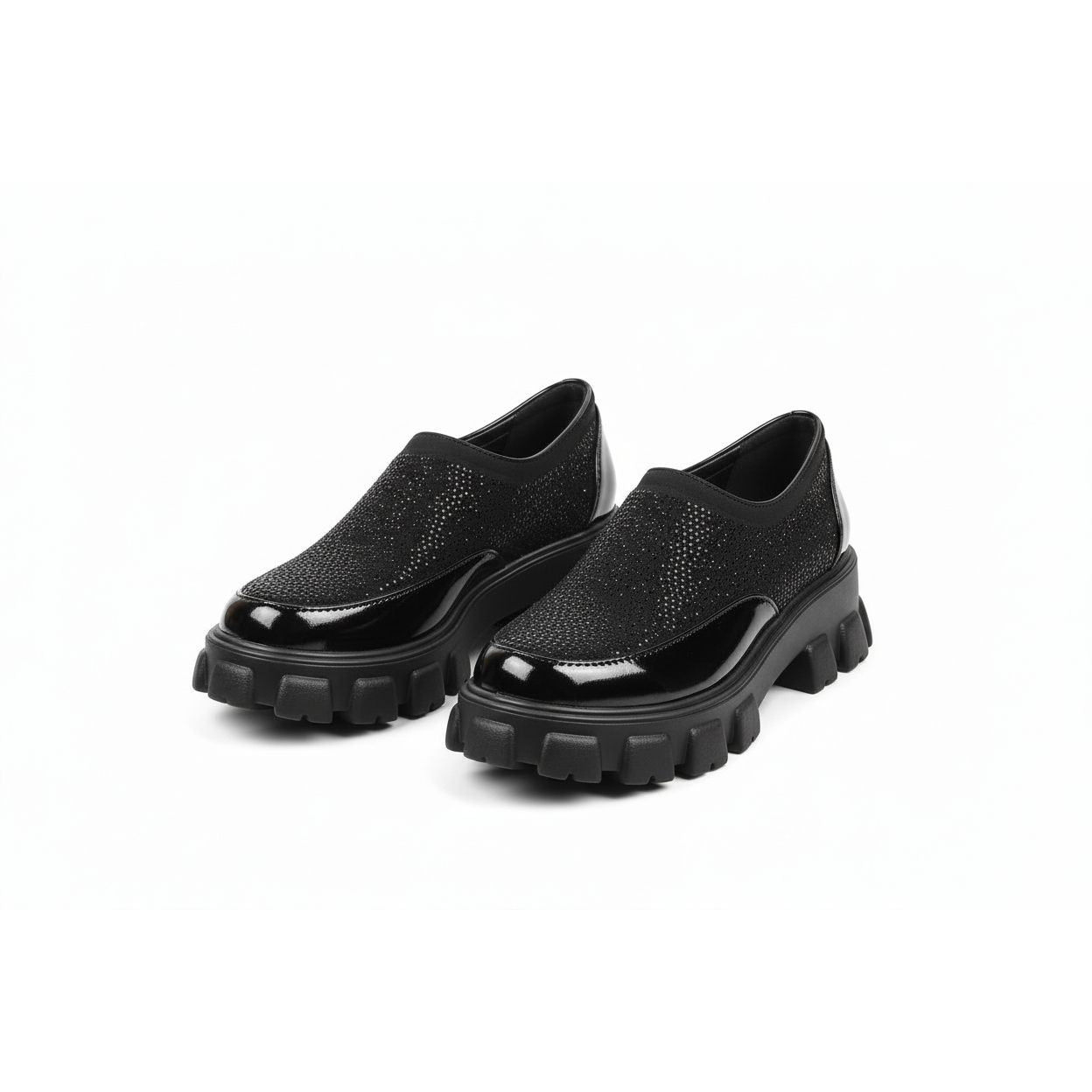 Chunky Rhinestone Studded Fabric Loafers