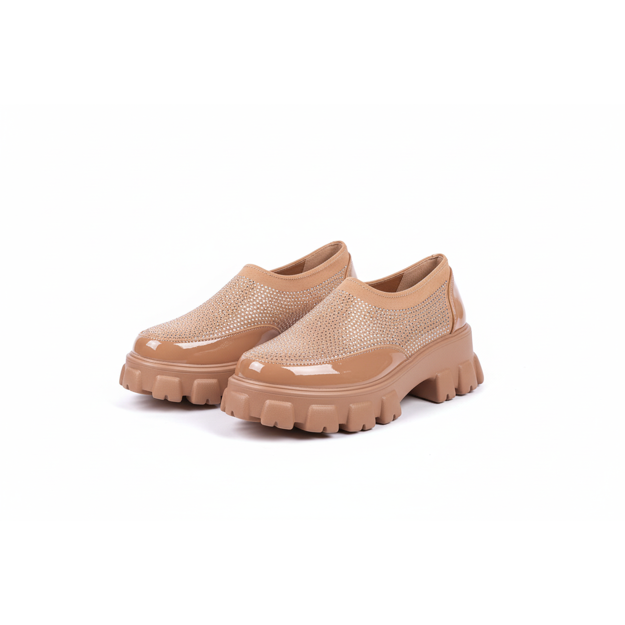 Chunky Rhinestone Studded Fabric Loafers