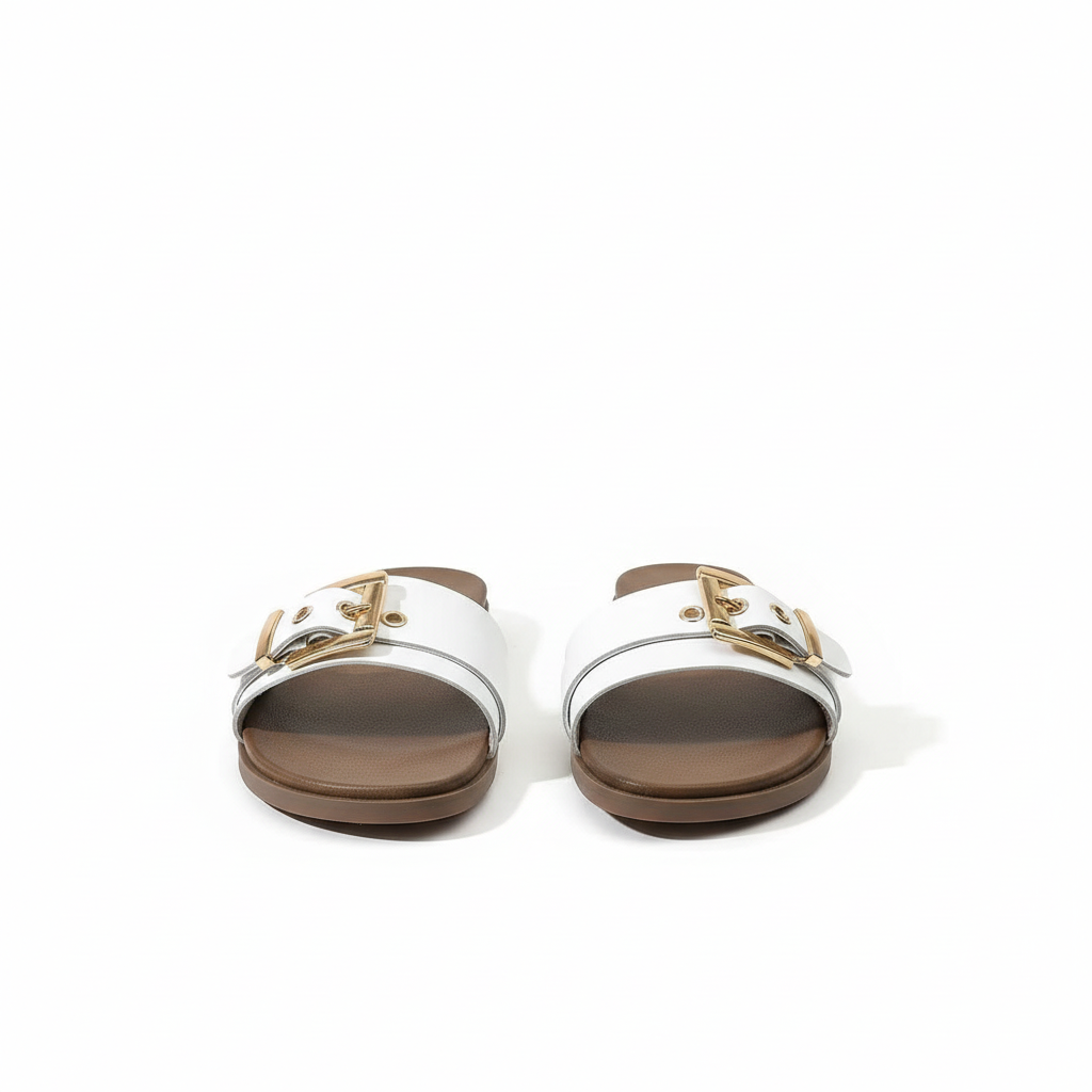 Ladies Gold Buckle Flat Sandal
