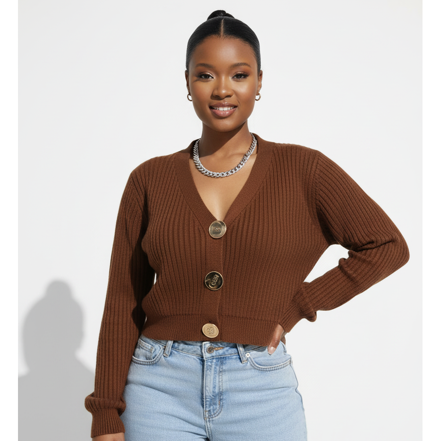 Ribbed Boxy Knitted Crop Cardigan