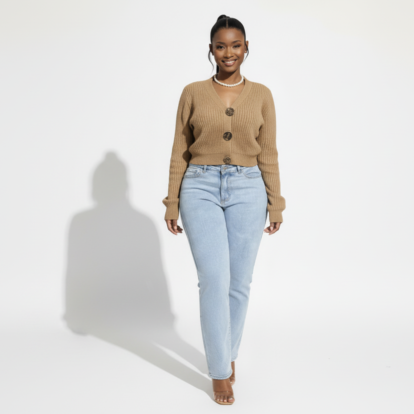 Ribbed Boxy Knitted Crop Cardigan