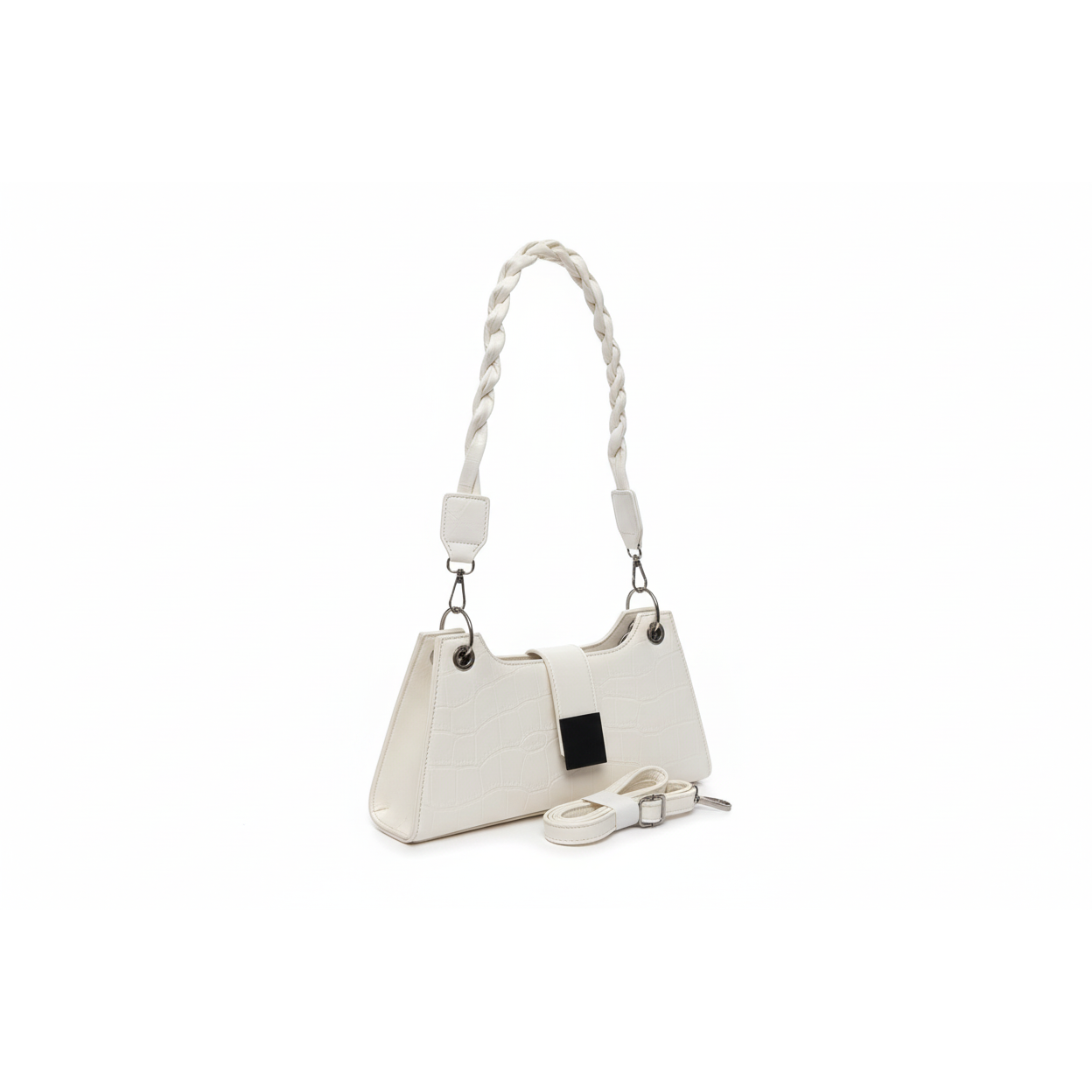 Croc-Patterned Leather Braided Shoulder Bag