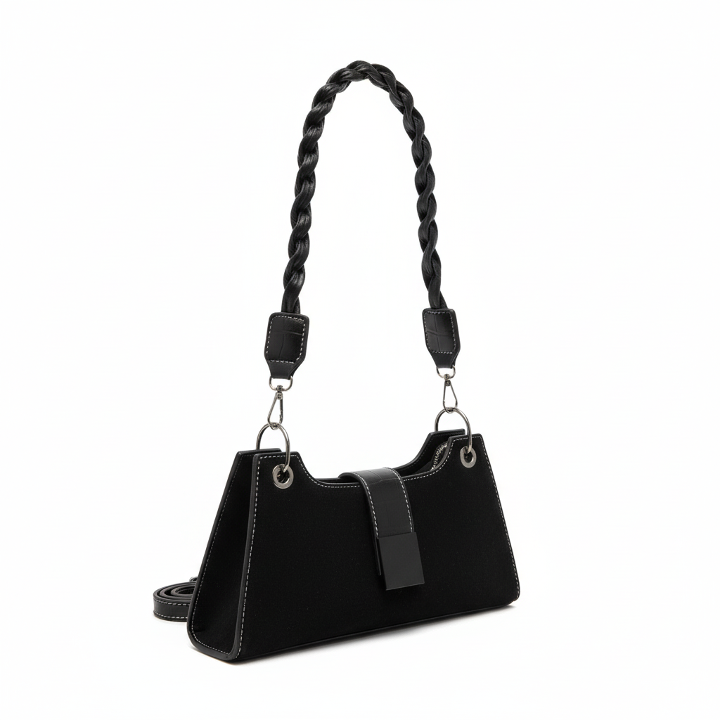 Croc-Patterned Leather Braided Shoulder Bag