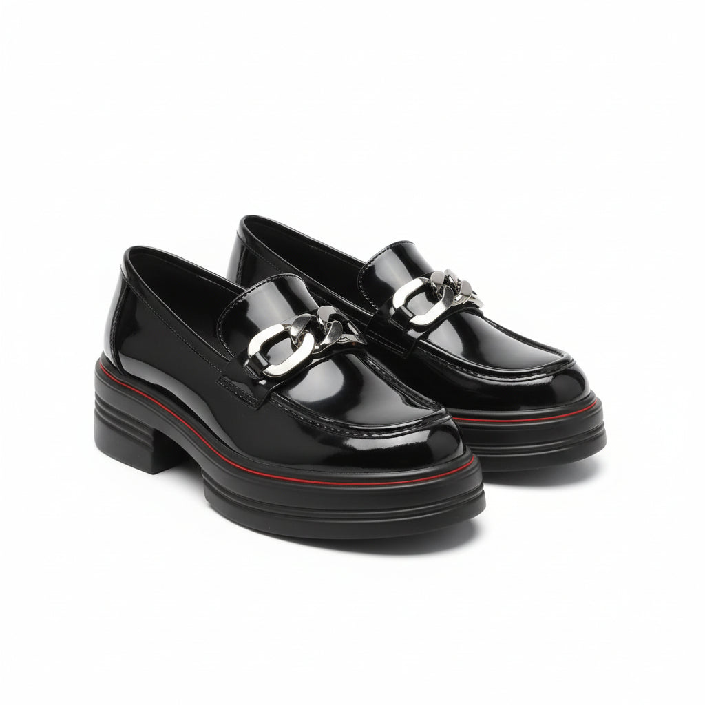 Metal Chain Patent Chunky Loafers