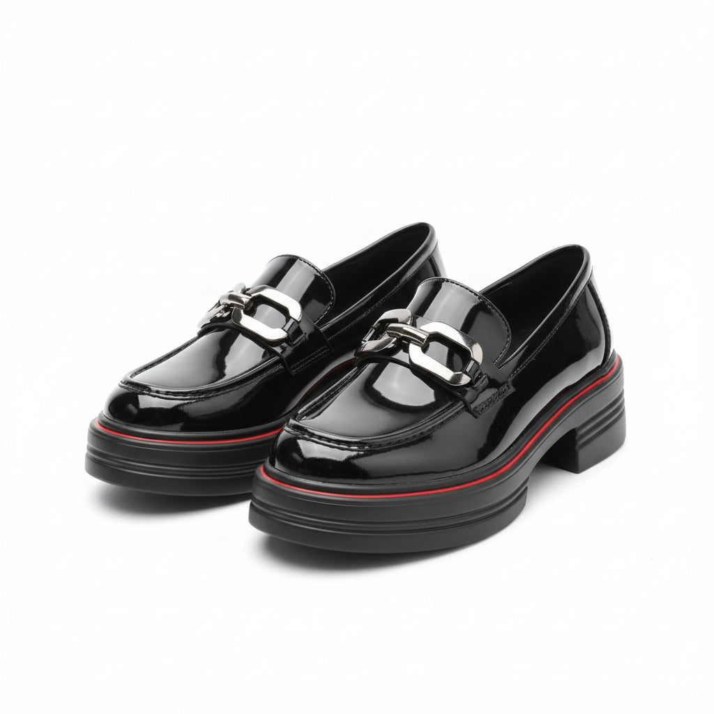 Metal Chain Patent Chunky Loafers