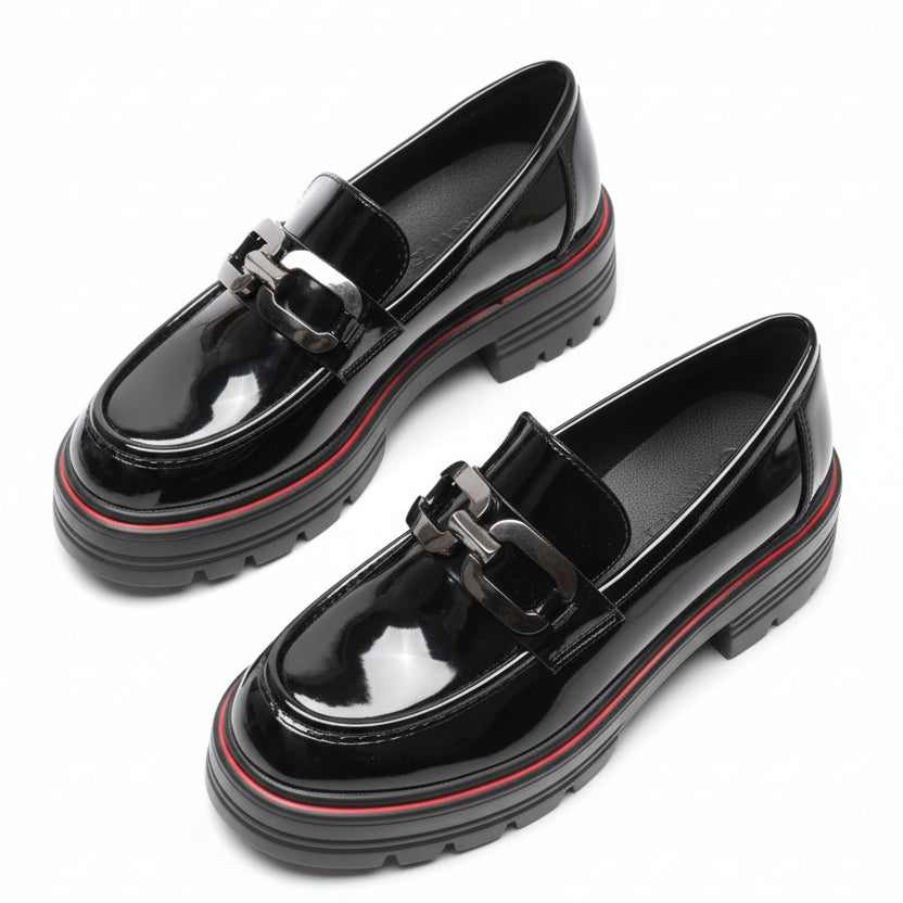 Metal Chain Patent Chunky Loafers