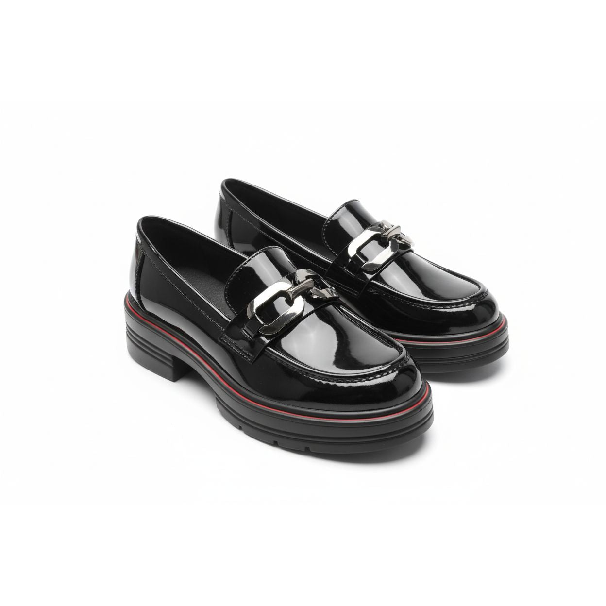 Metal Chain Patent Chunky Loafers