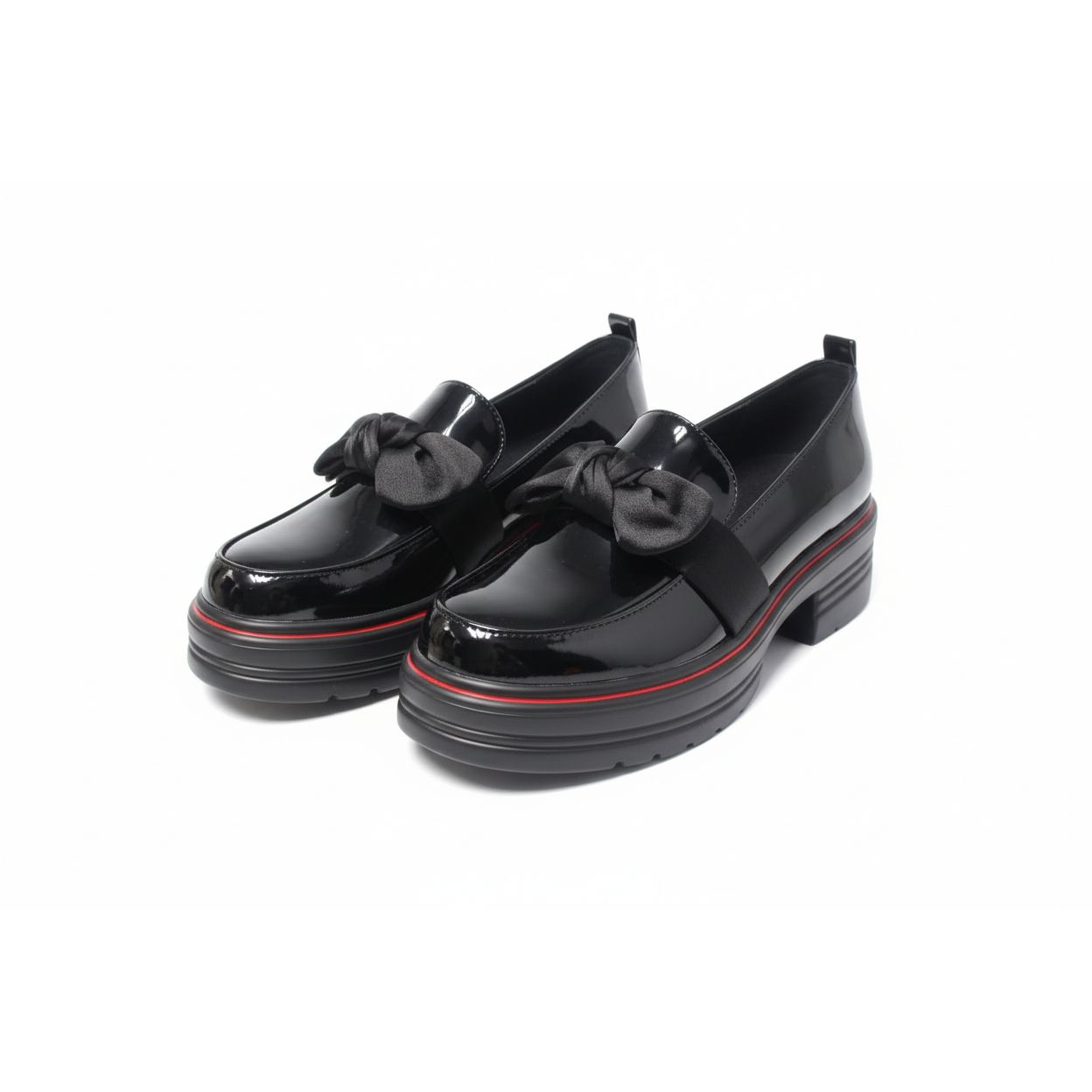 Red Stripe Bow Patent Chunky Loafers