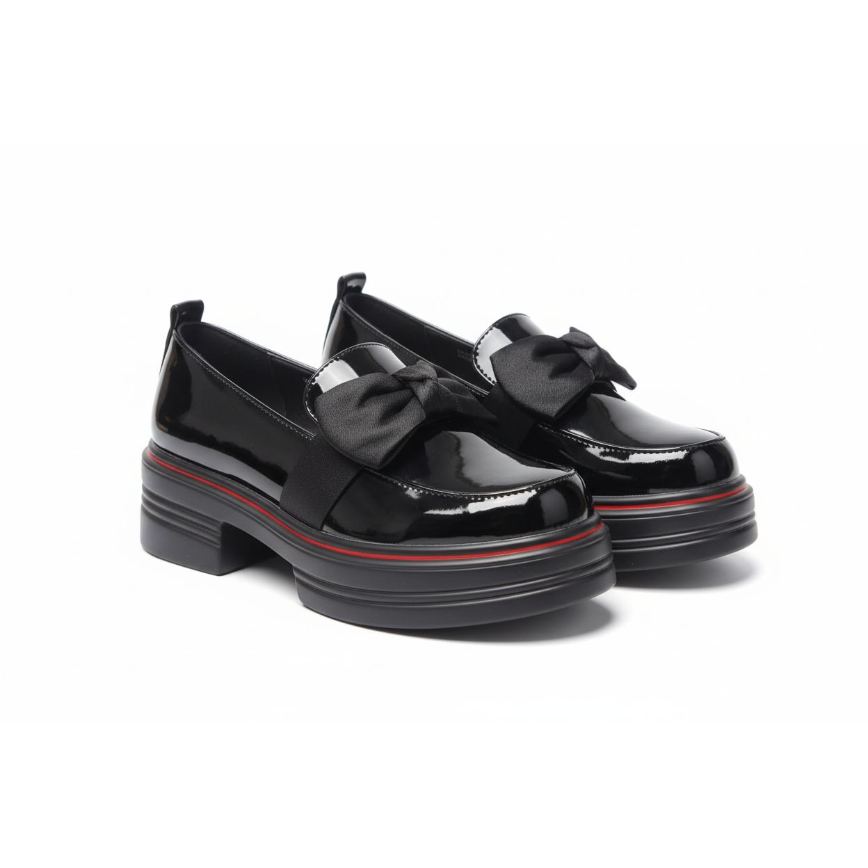 Red Stripe Bow Patent Chunky Loafers