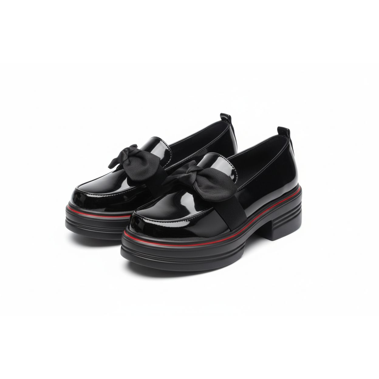 Red Stripe Bow Patent Chunky Loafers