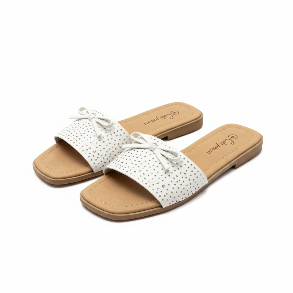 Ladies Rhinestone Bow Flat Sandal