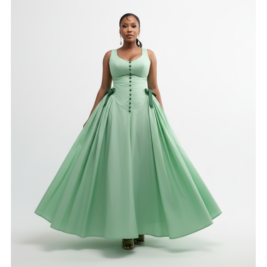 Vintage Plus Size Bow Button-Down Dress