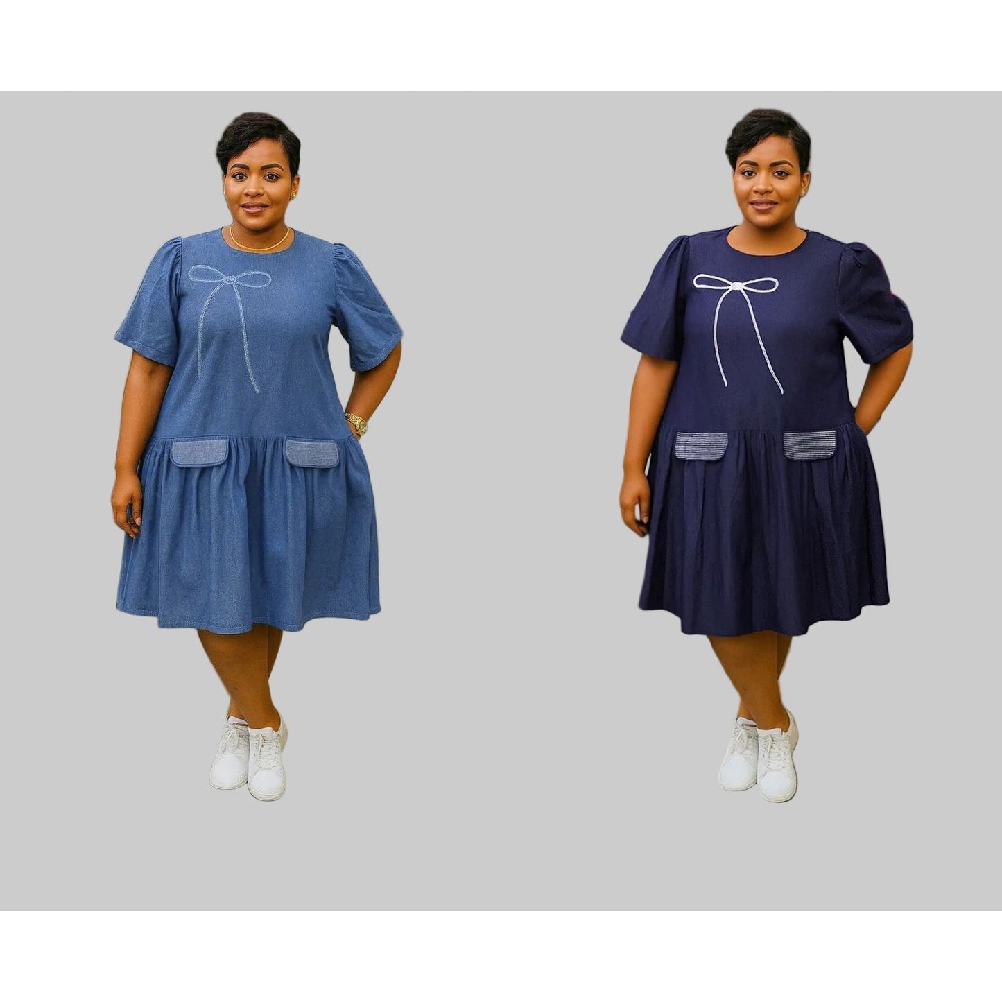 Stylish Plus Size Denim Style Midi Dress