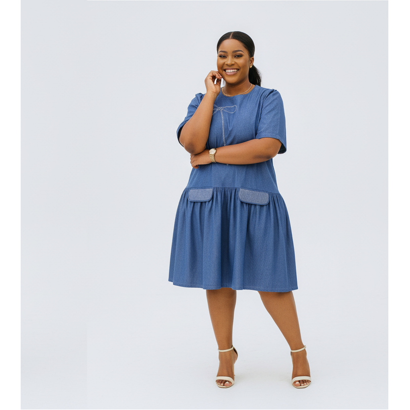 Stylish Plus Size Denim Style Midi Dress