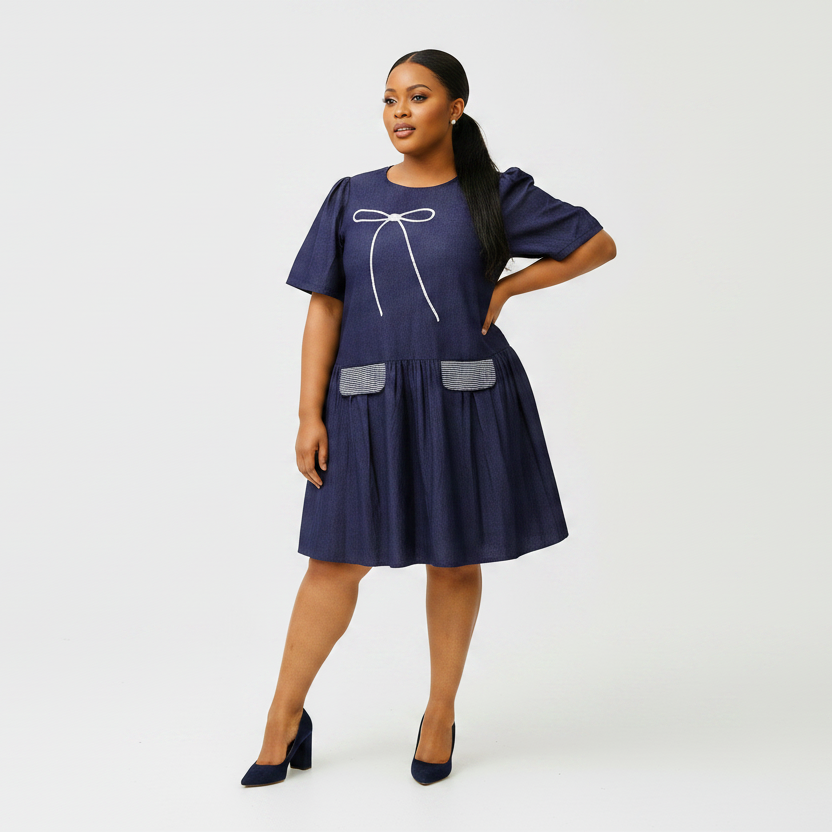 Stylish Plus Size Denim Style Midi Dress