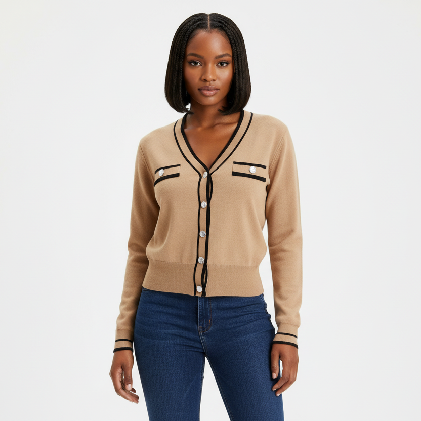 Ladies Smart Contrast Trim Cardigan