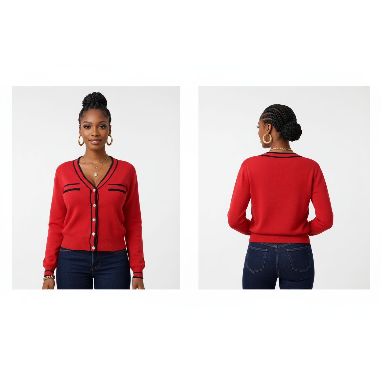 Ladies Smart Contrast Trim Cardigan