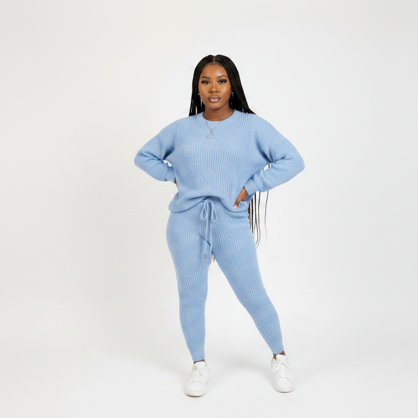 Womens Chunky Ribbed Knit Two-Piece Lounge Set