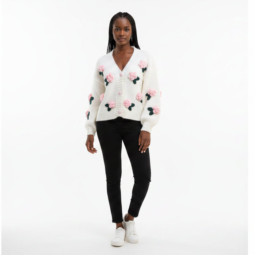 Korean-Style Knitted Rose Sweater