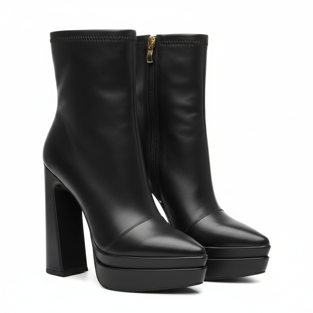 Chunky Faux-Leather Double Platform Boots