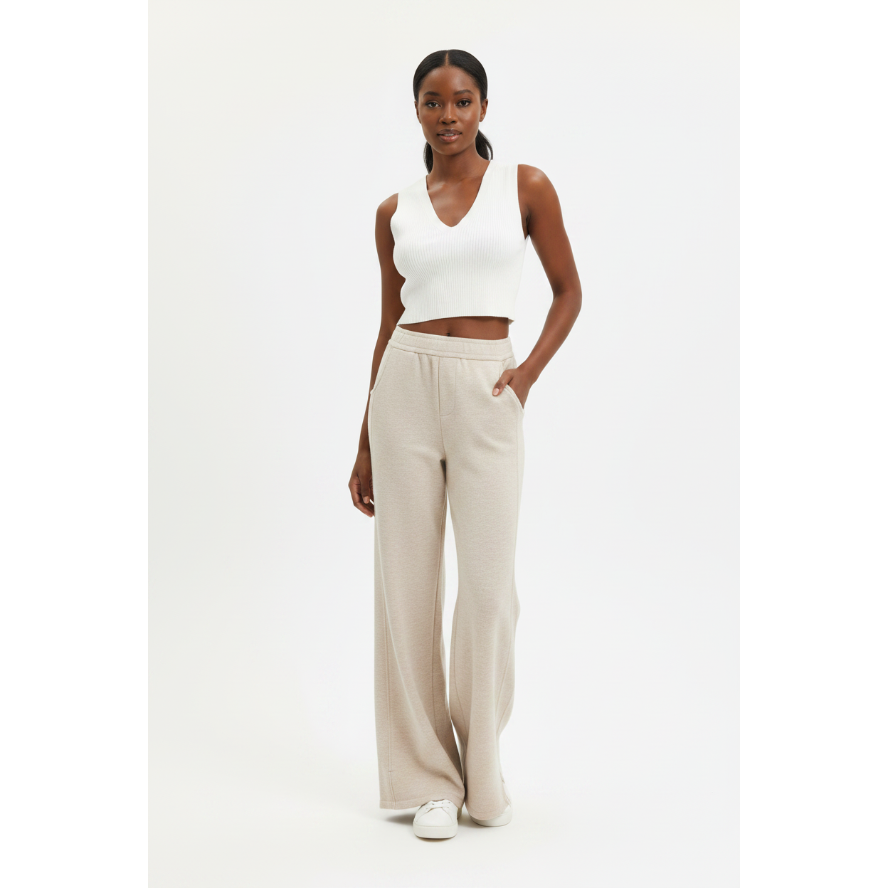 Women's High-Waisted Knitted Wide-Leg Pants