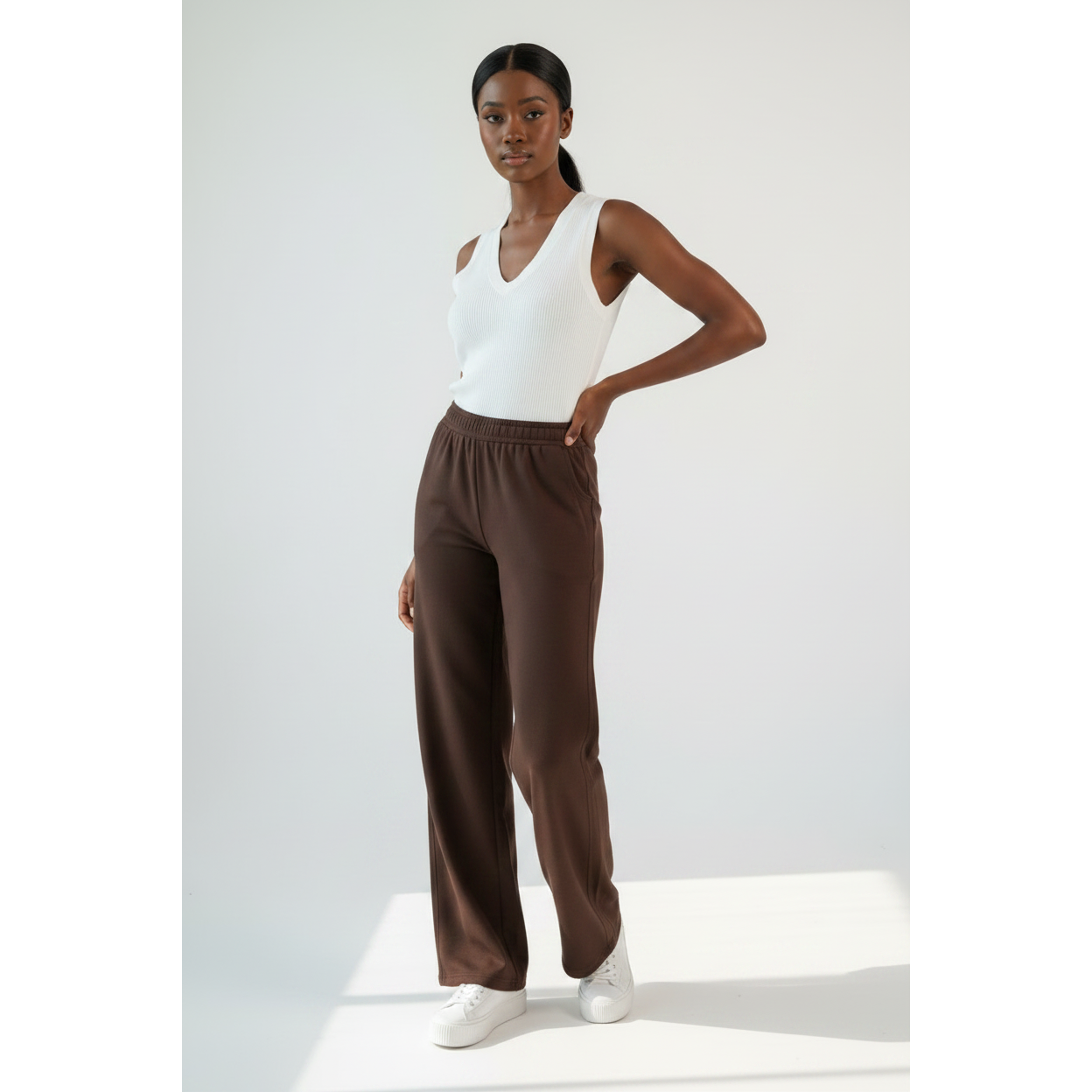 Women's High-Waisted Knitted Wide-Leg Pants