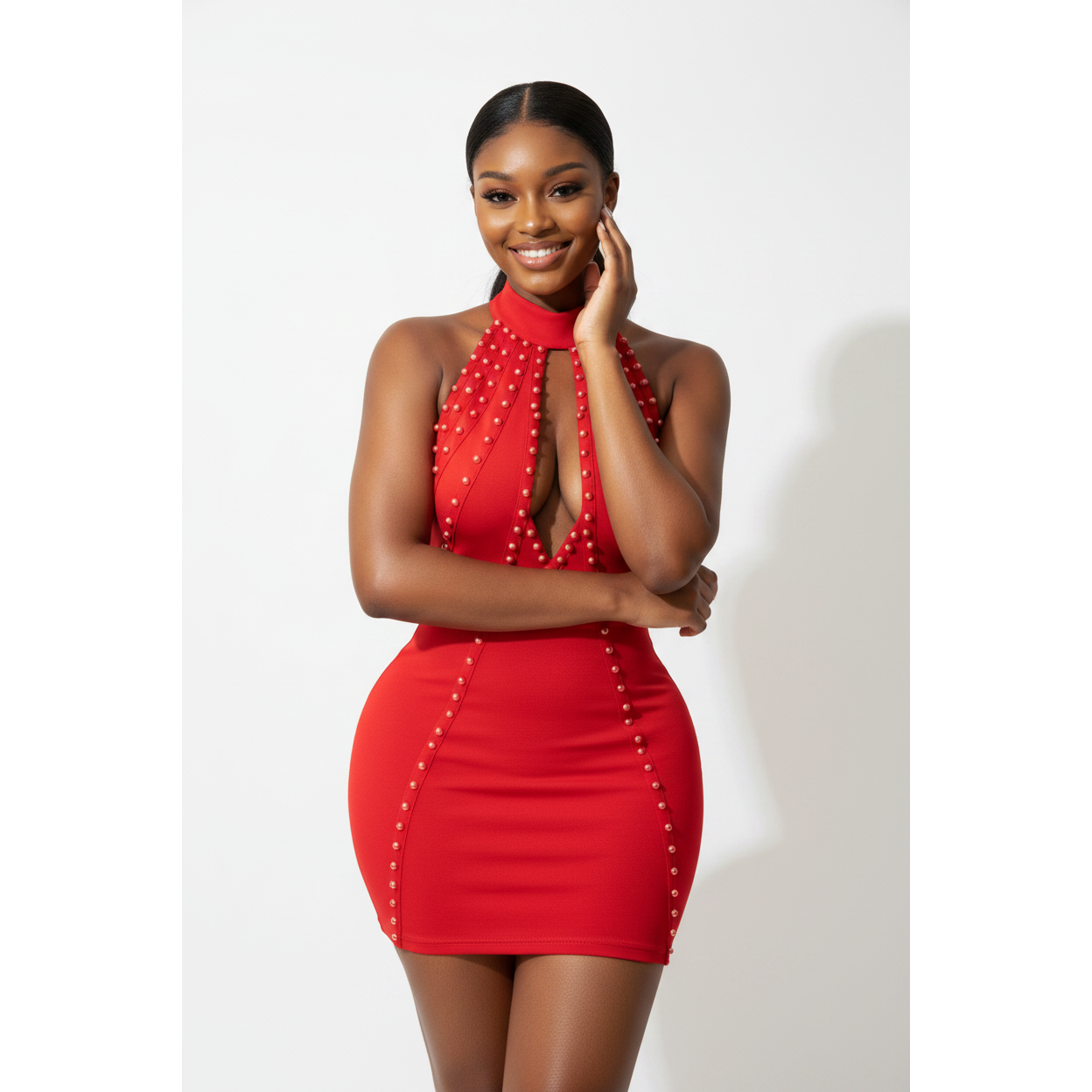 Stylish Studded Pearl Mini Dress