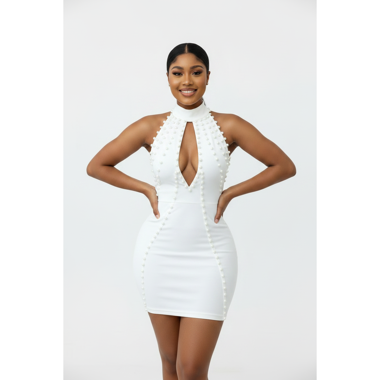 Stylish Studded Pearl Mini Dress