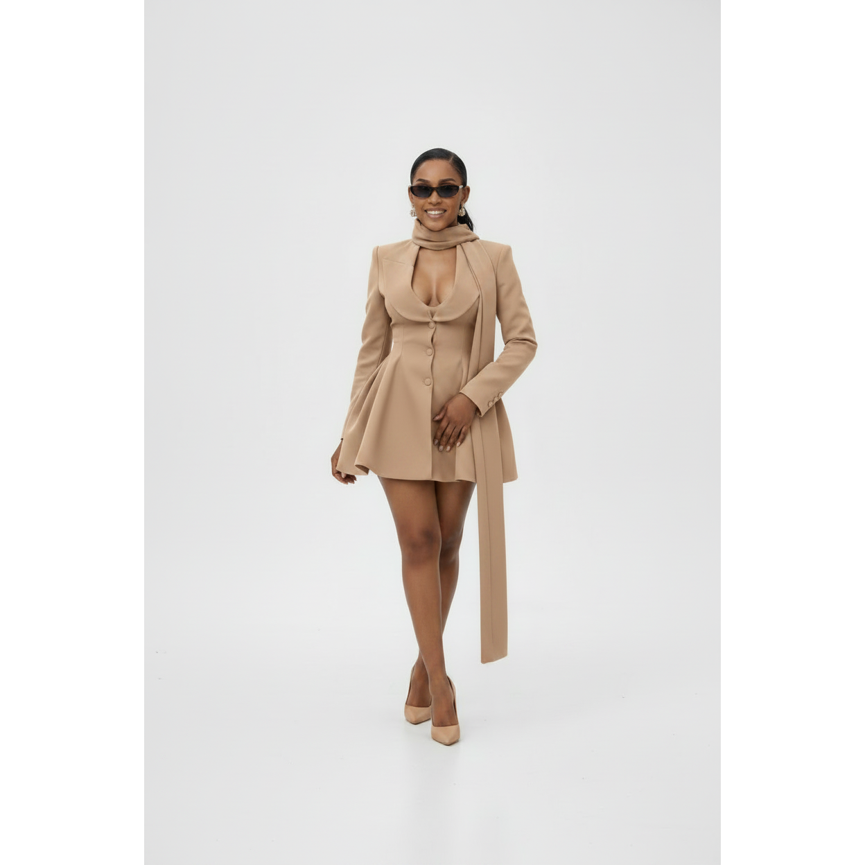 Plus Size Tailored (Draped Scarf) Mini Dress