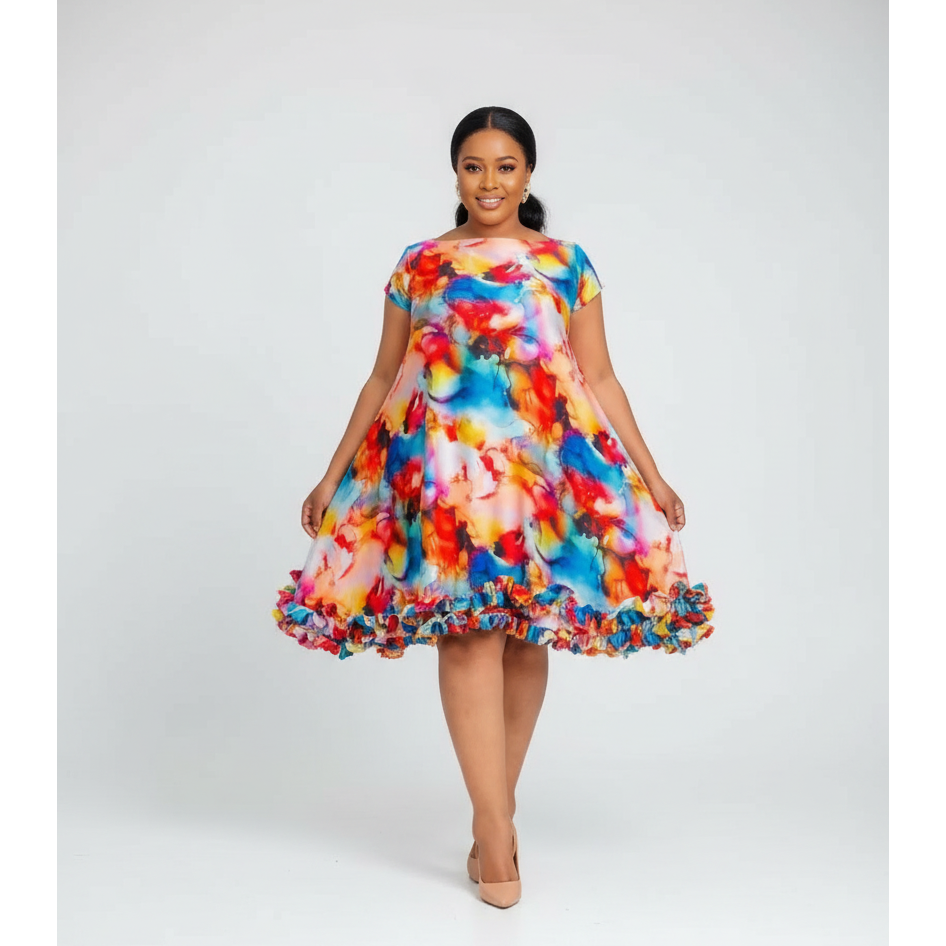 Plus Size Floral Ruffle Print Dress
