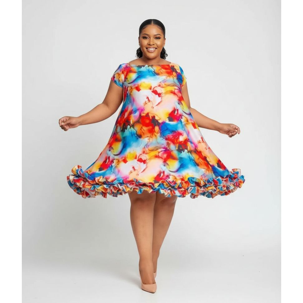 Plus Size Floral Ruffle Print Dress