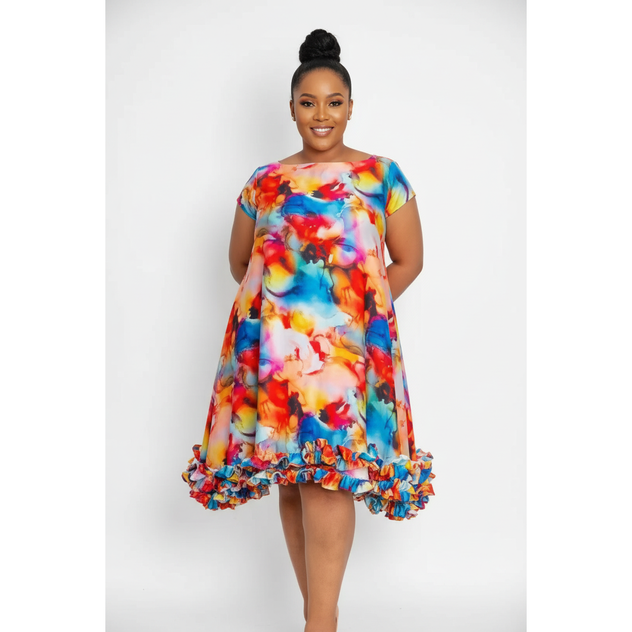 Plus Size Floral Ruffle Print Dress