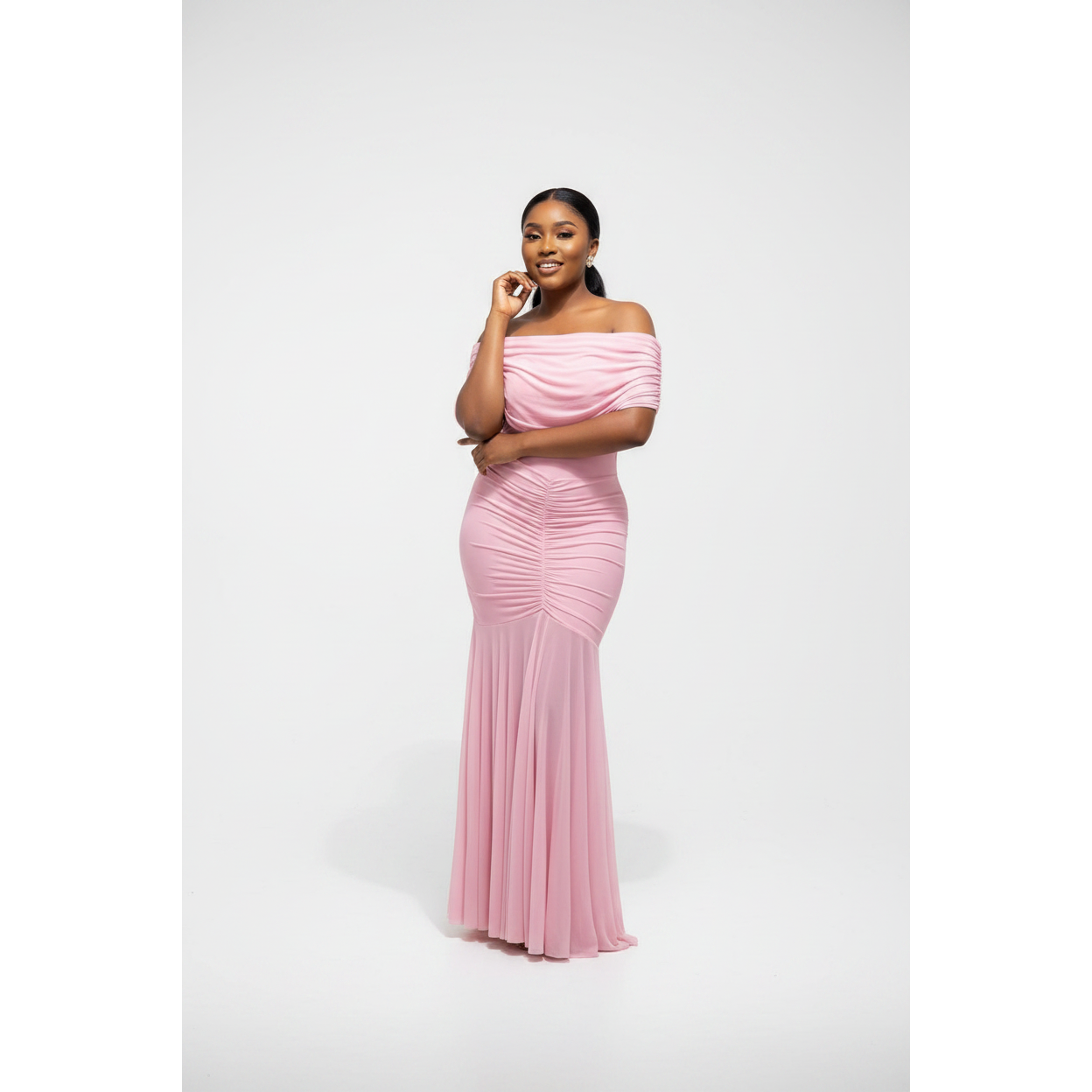 Plus Size Off Shoulder Draped Fitted Dress