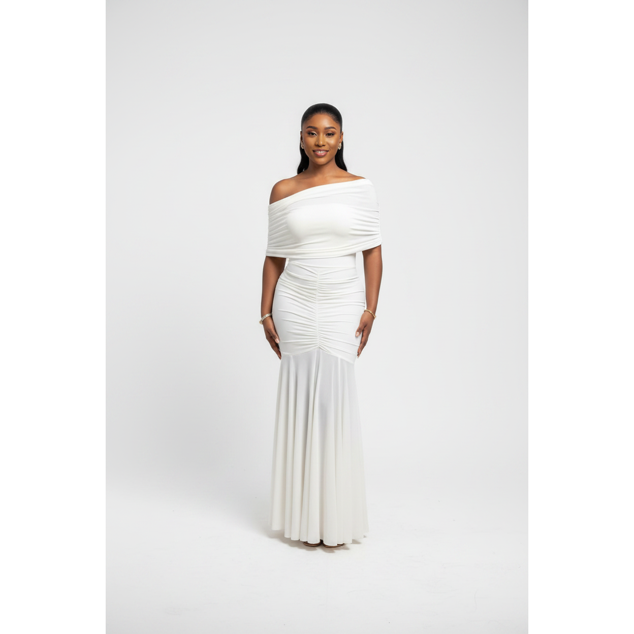 Plus Size Off Shoulder Draped Fitted Dress