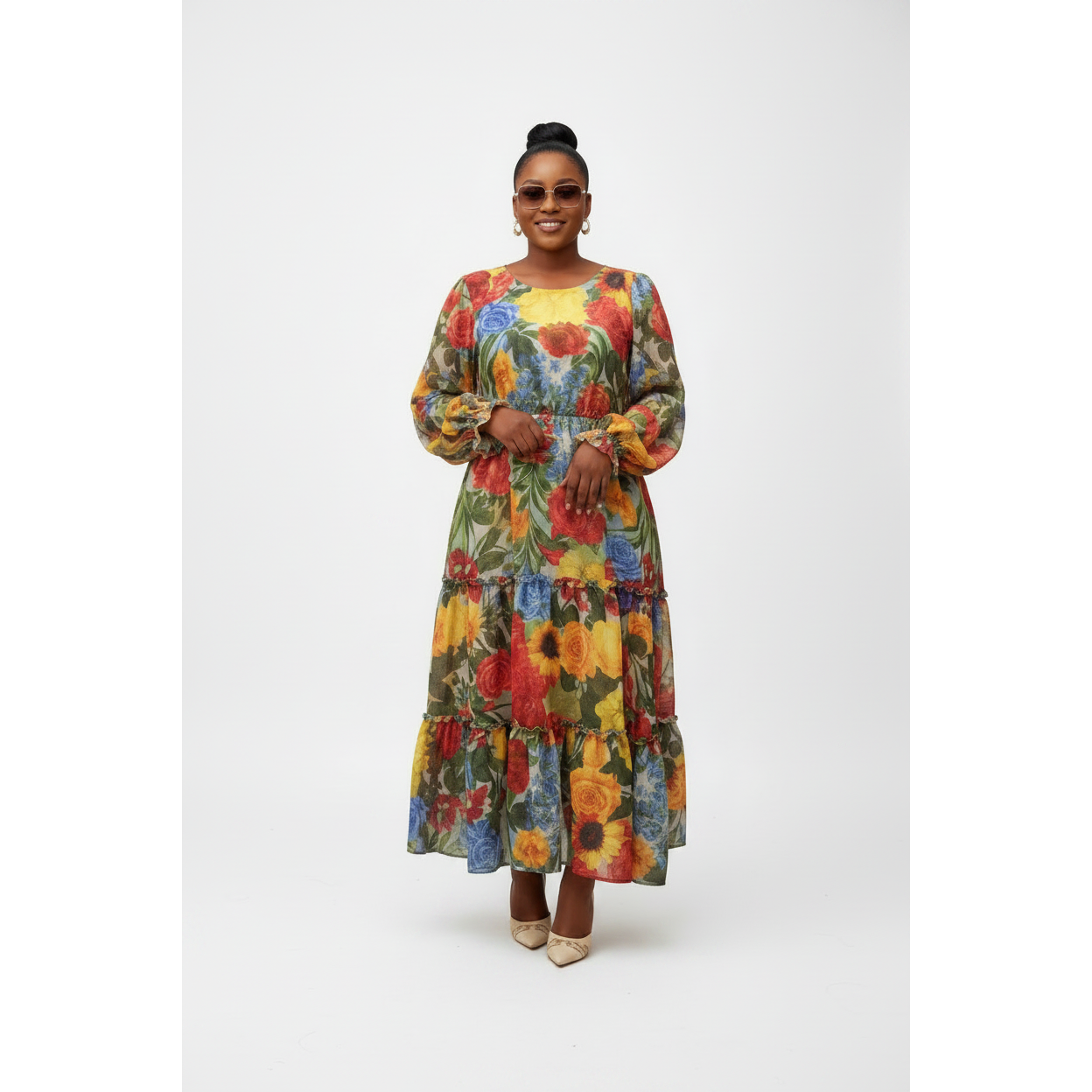 Plus Size Vibrant Floral Print Maxi Dress
