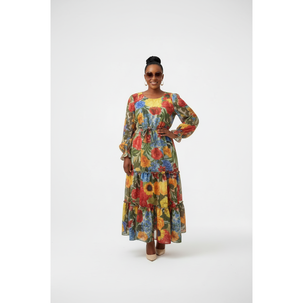 Plus Size Vibrant Floral Print Maxi Dress