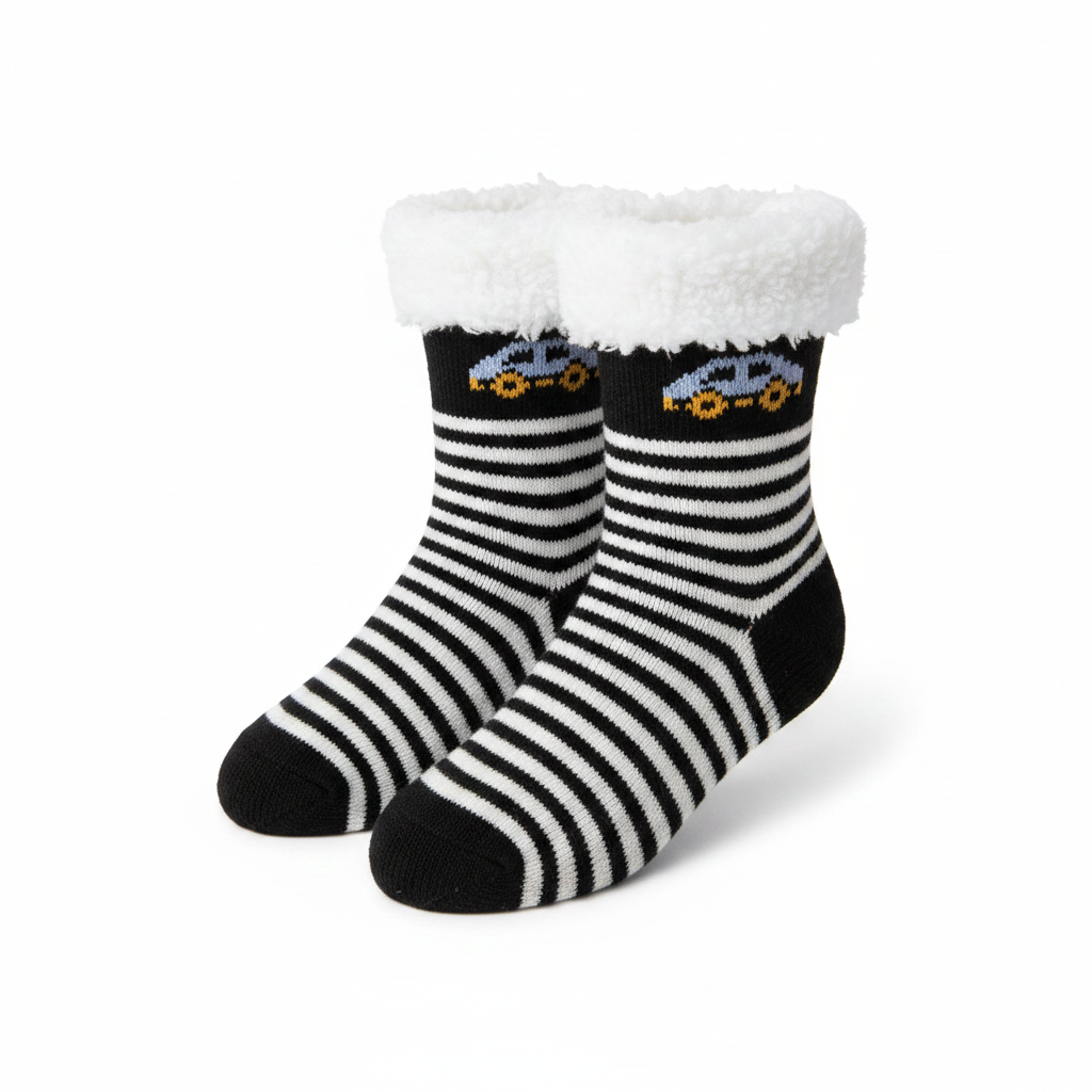 Kids Stripe & Car Winter Non Slip Socks