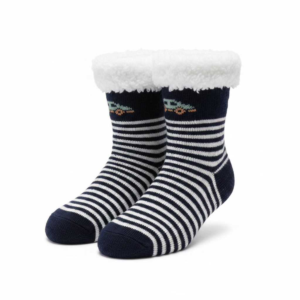 Kids Stripe & Car Winter Non Slip Socks